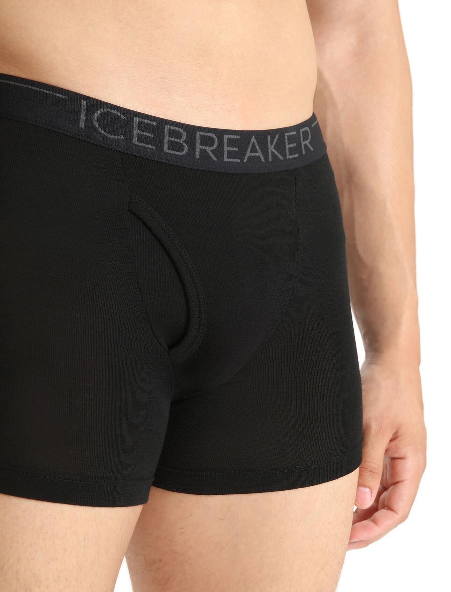 Black Men's Icebreaker Merino 175 Everyday Thermal Boxers With Fly Underwear | USA 1293VRWD